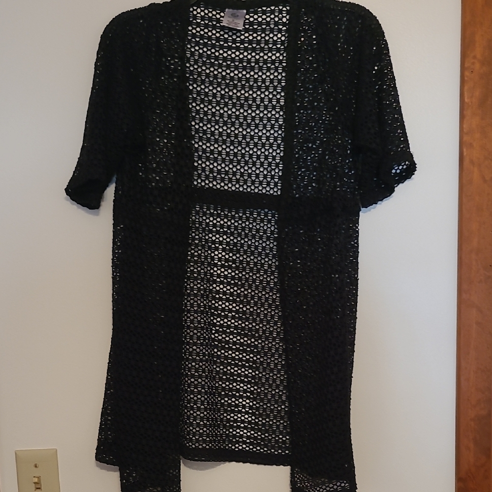 Necessity Black Lace Short Sleeve Cover Up Or Ruana  SZ S